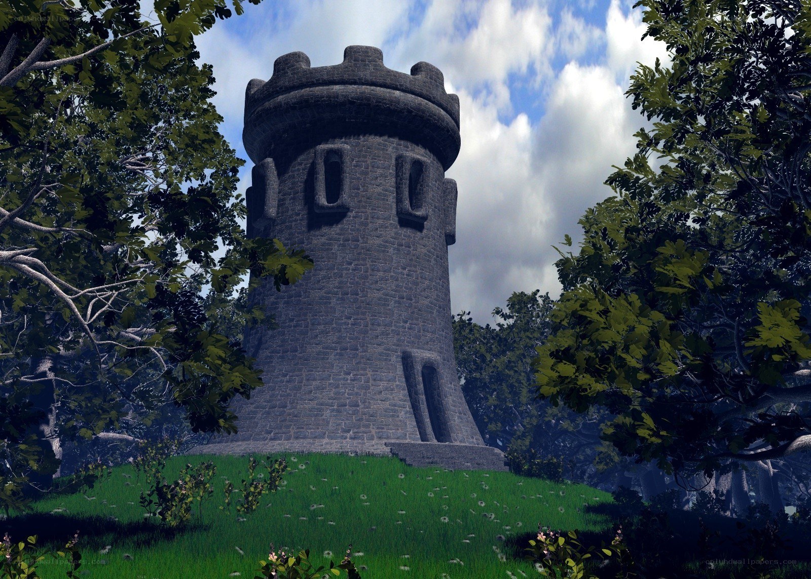 Stone tower in a forest