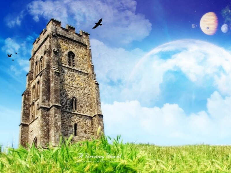 Stone Tower in Field — Blue