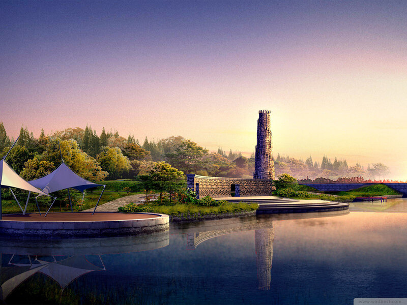 Stone Tower in Park — Blue