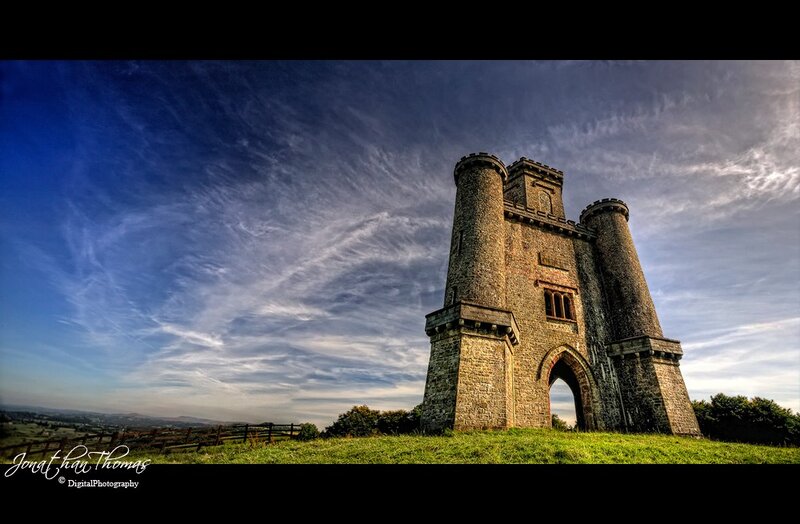 Stone Tower on Hill — Blue, Dramatic, Afternoon