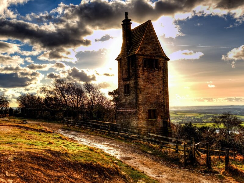 Stone Tower on Hill — Blue, Dramatic