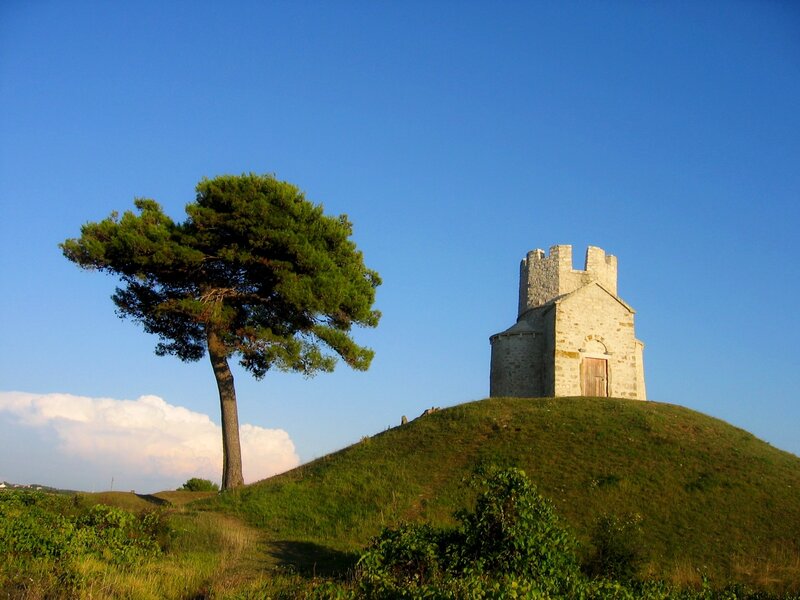 Stone Tower on Hill — Blue