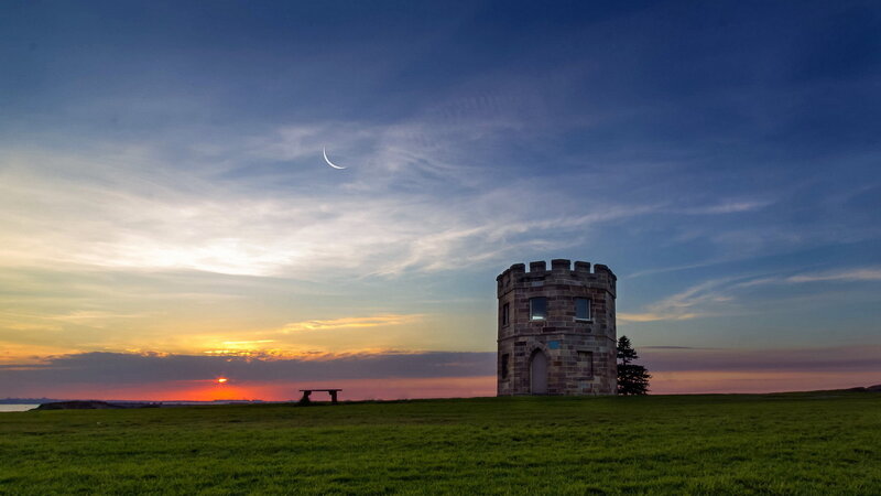 Stone Tower on Hill — Green, Serene