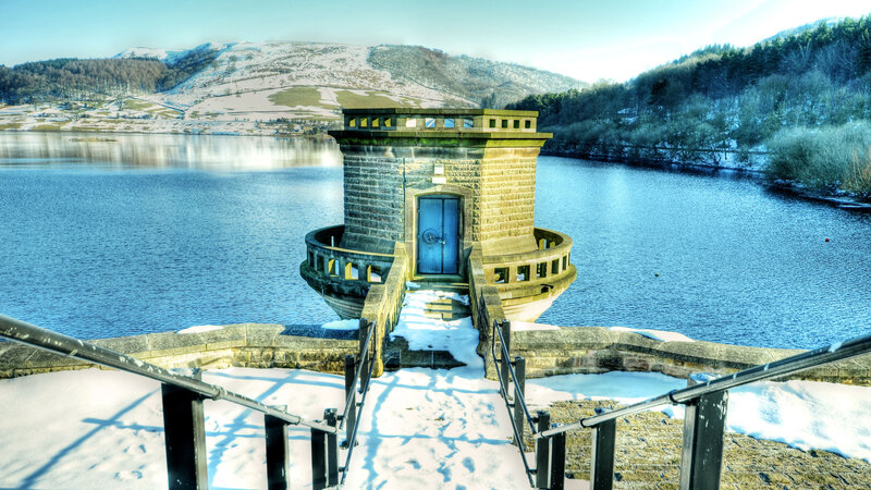 Stone Tower on Lake — Blue