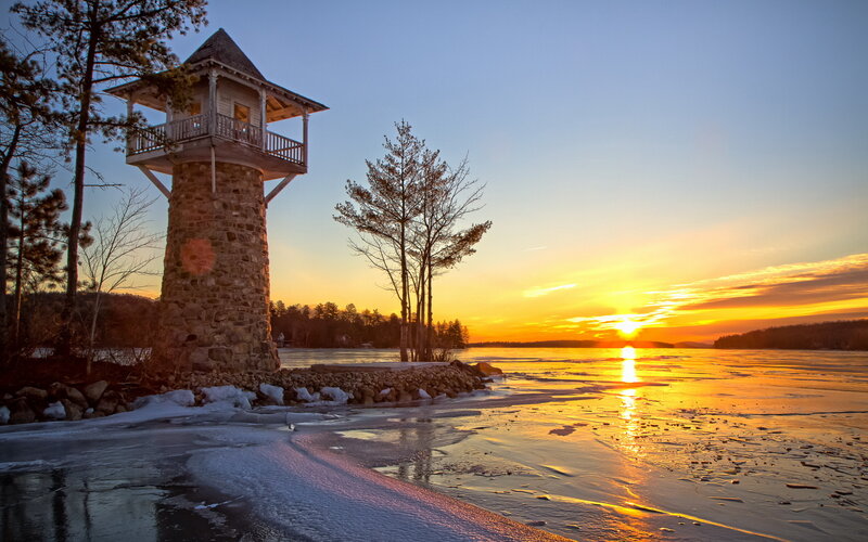Stone Tower on Lake Shore