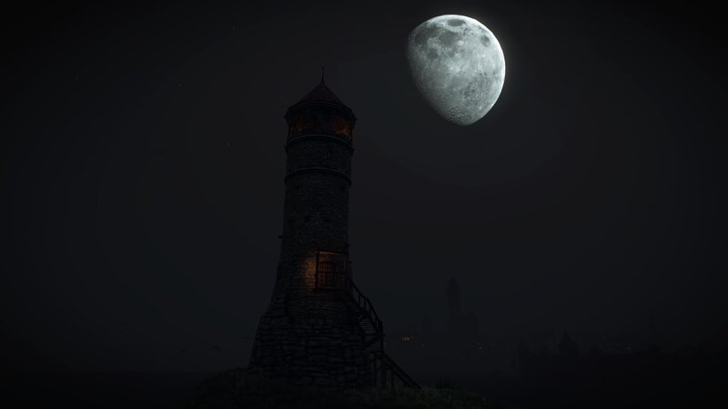 Stone Tower under Moon
