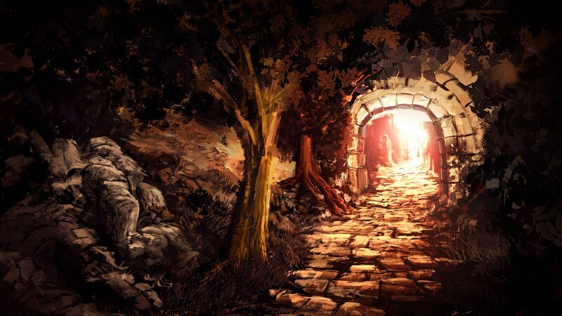 Stone tunnel in a forest