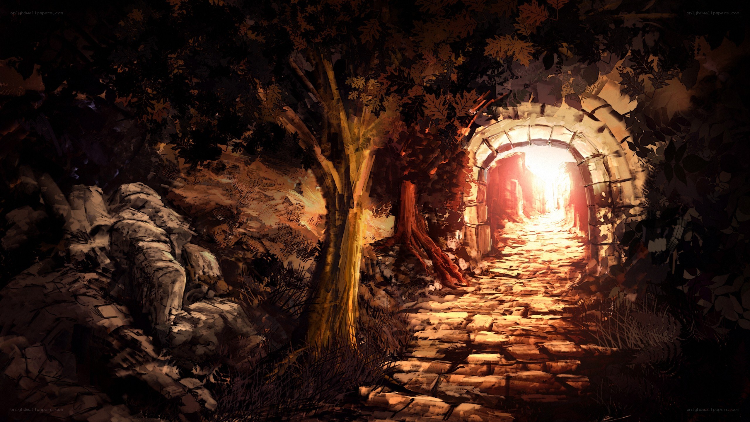 Stone tunnel in a forest