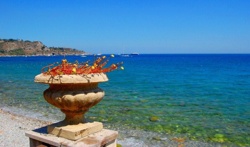 Stone Urn with Flowers — Blue