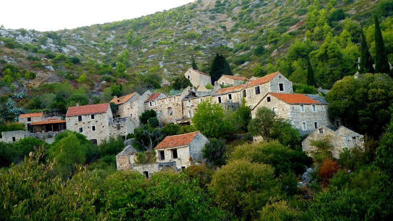 Stone Village on Hillside — Green