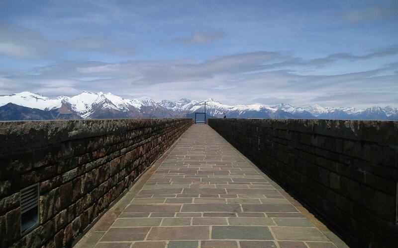 Stone walkway with mountain view