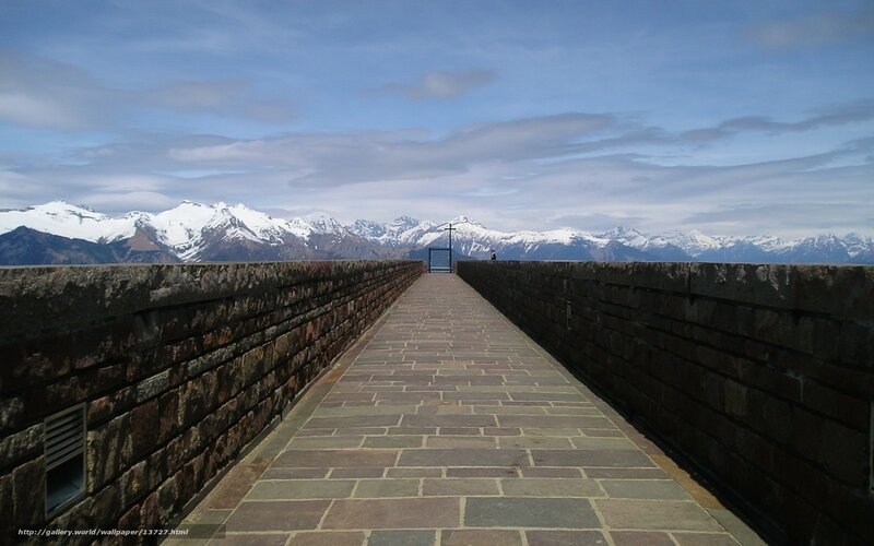 Stone walkway with mountain view