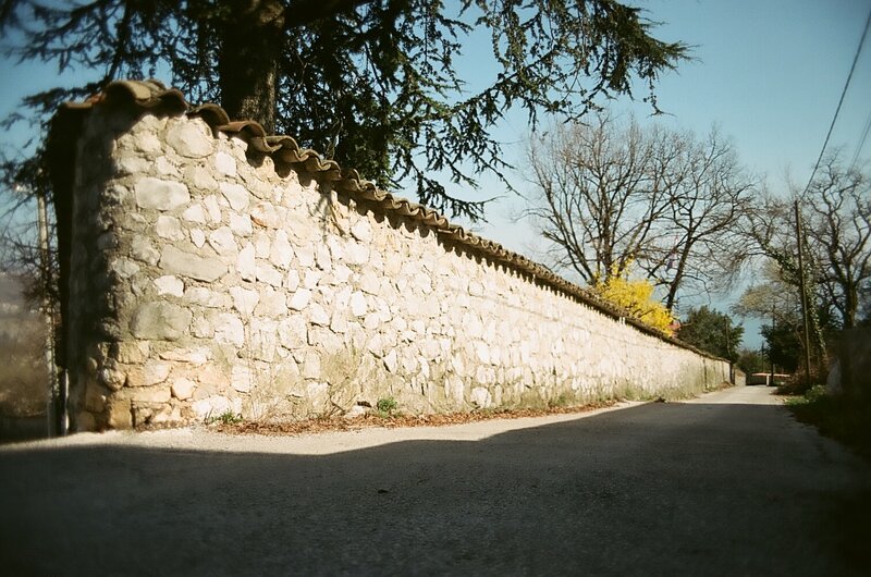 Stone Wall Along Road