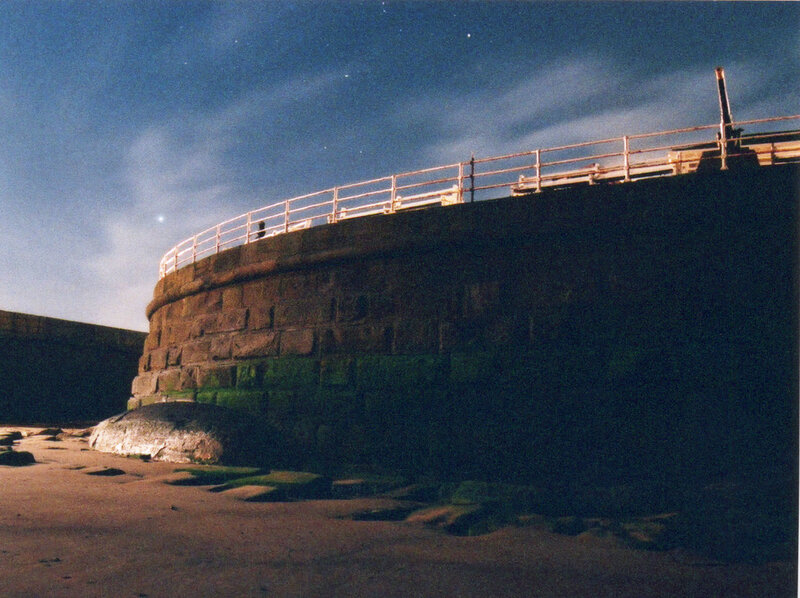 Stone wall at night
