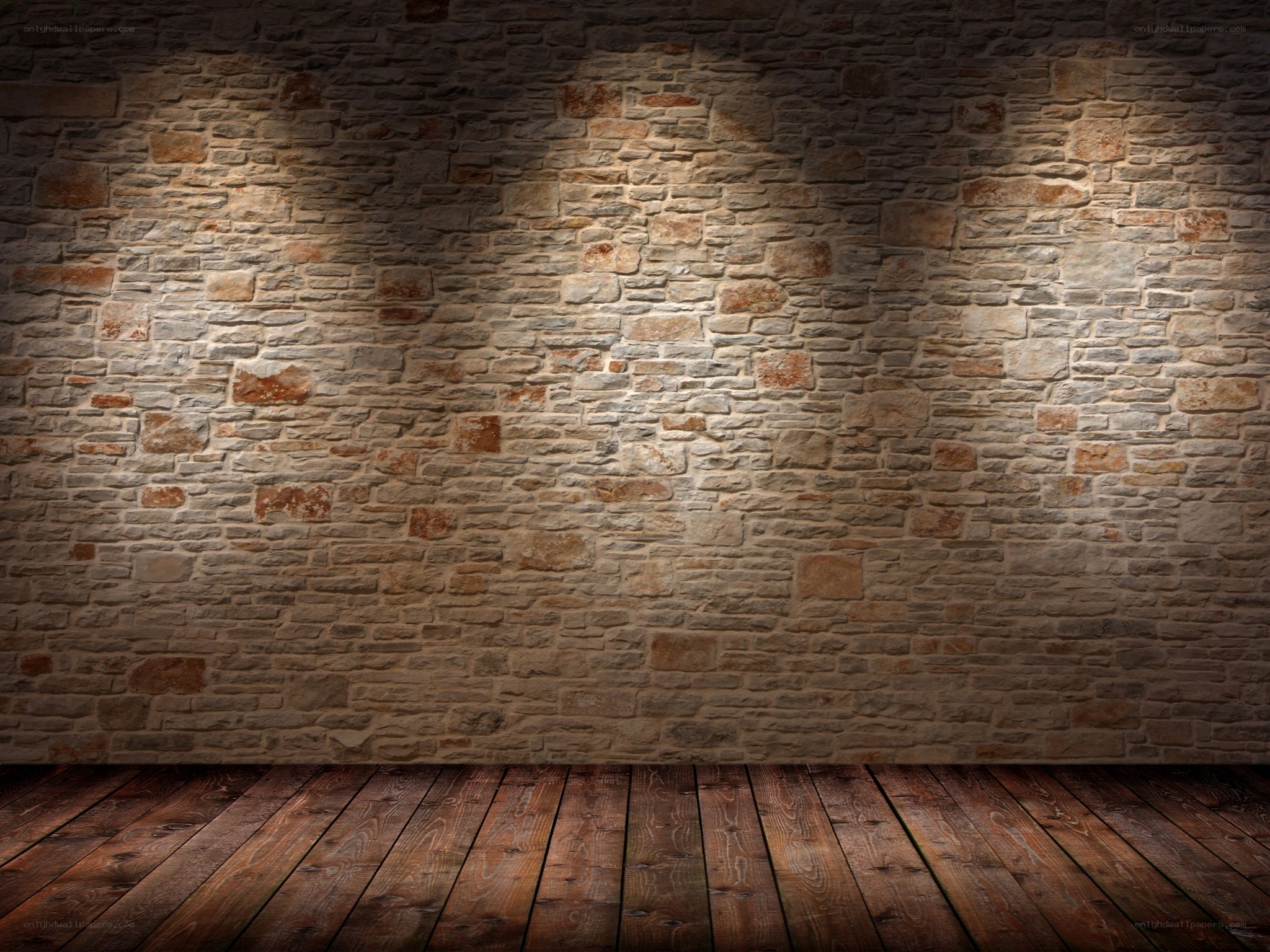 stone wall with wooden floor