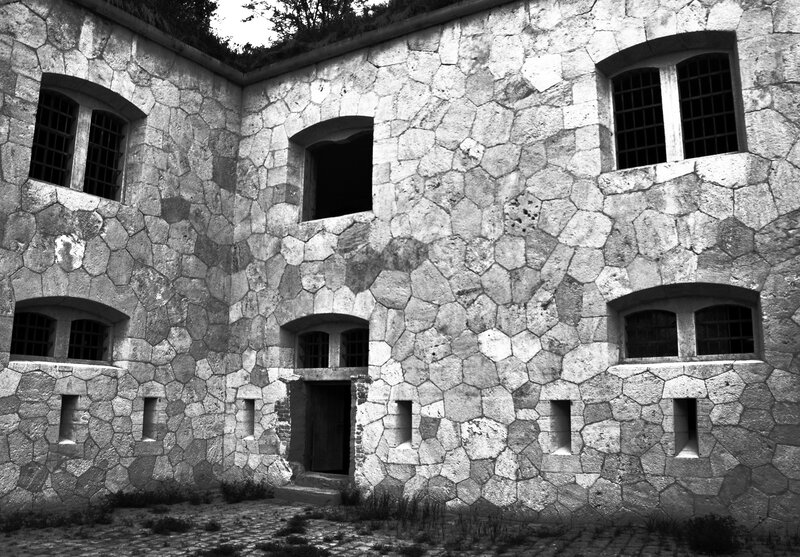 Stone-walled fortress courtyard