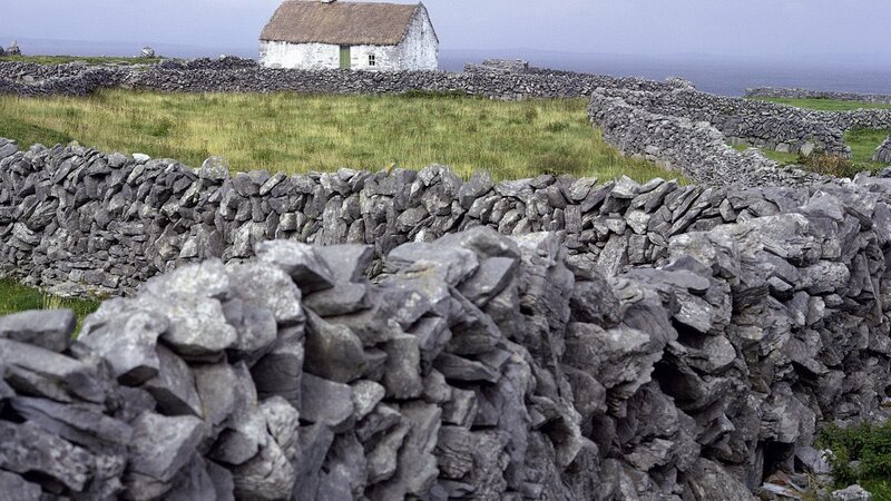 Stone walls and cottage on an island