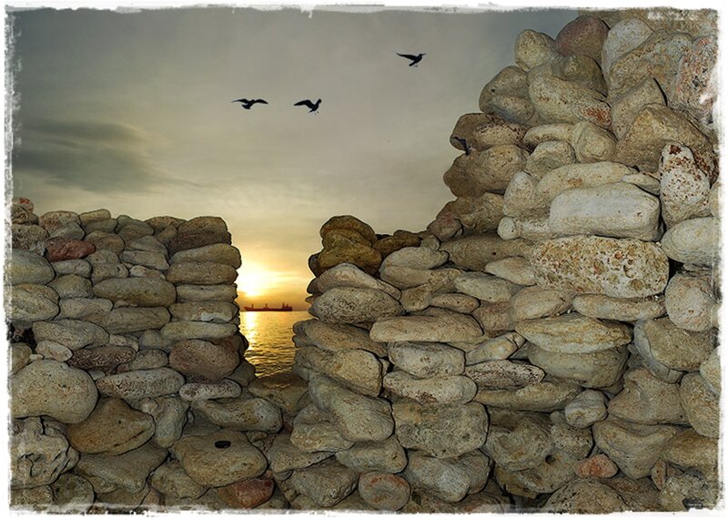 Stone Walls at Sunset
