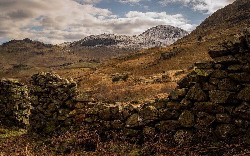 Stone walls in mountain valley