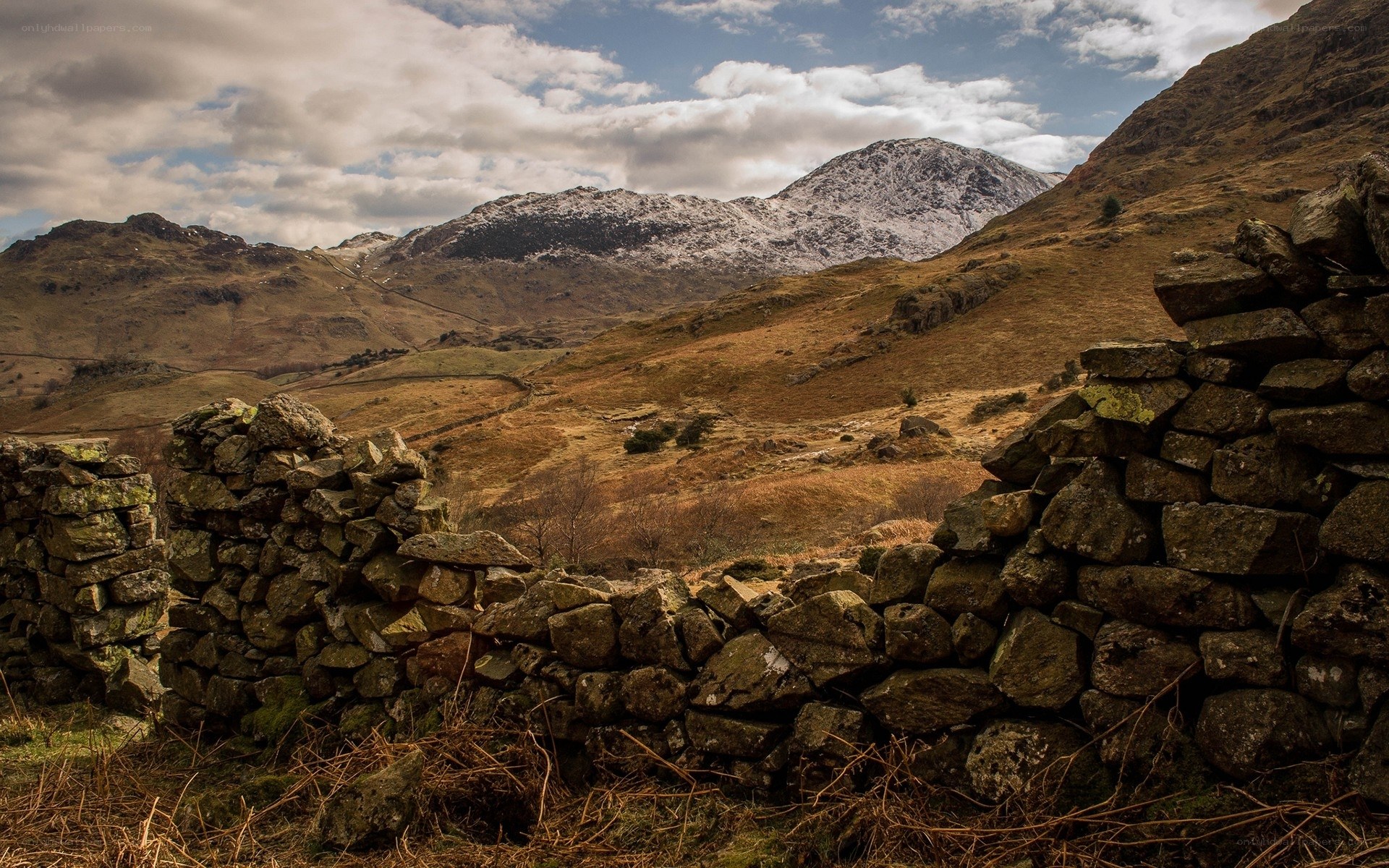 Stone walls in mountain valley