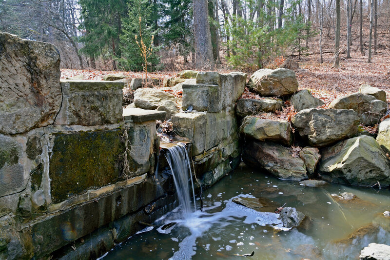 Stone Waterfall in Forest — Gray