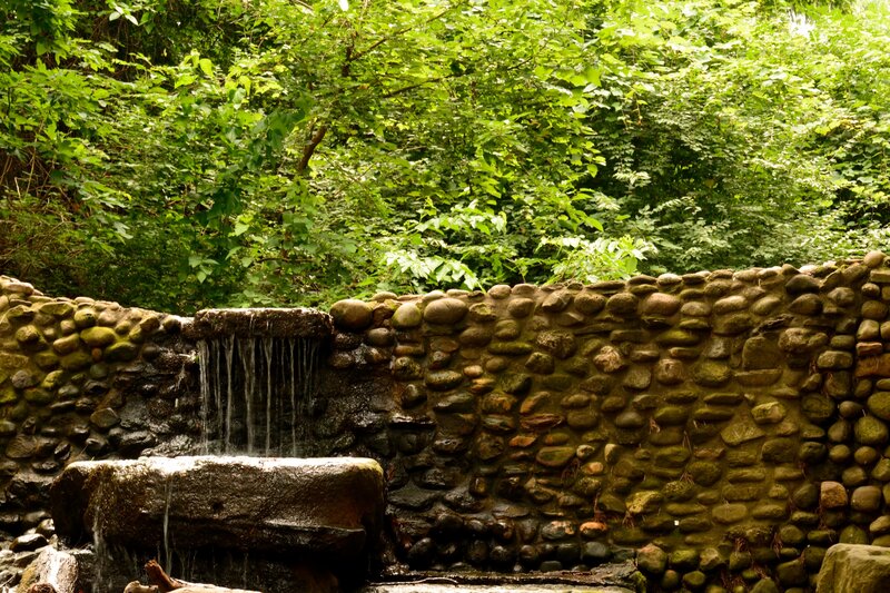 Stone Waterfall in Forest — Green, Serene