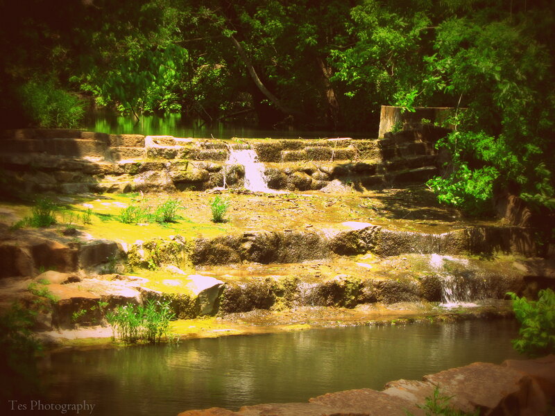 Stone Waterfall in Forest — Green