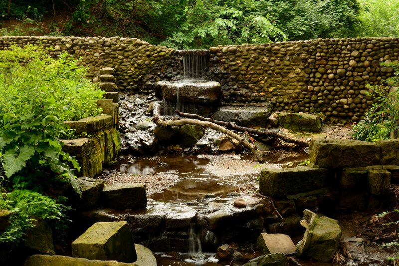 Stone Waterfall in Garden — Green