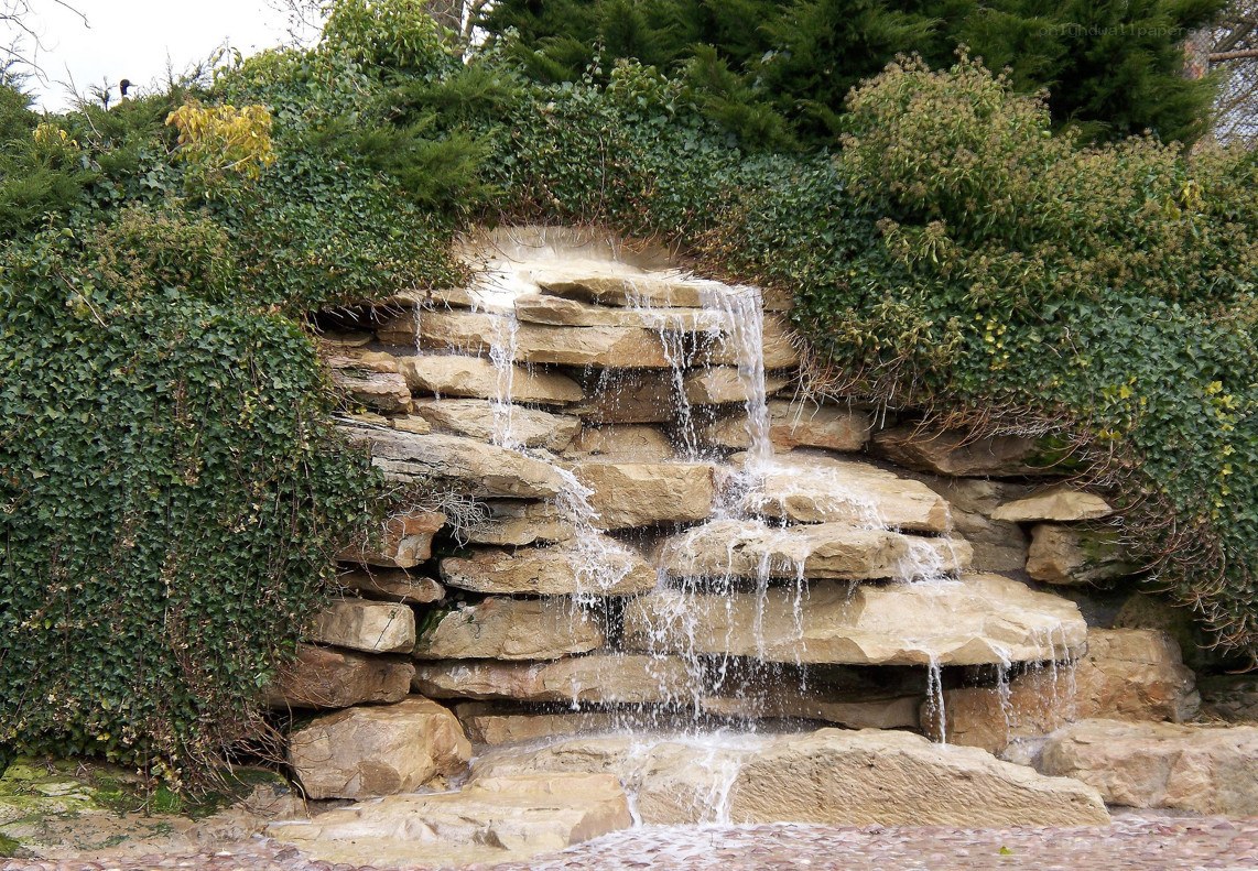 Stone waterfall in garden