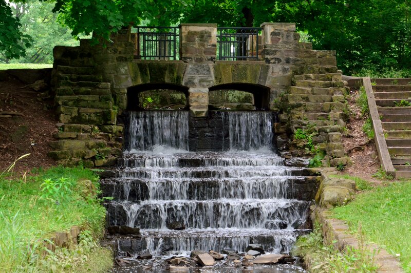 Stone Waterfall Structure — Green, Serene, Summer