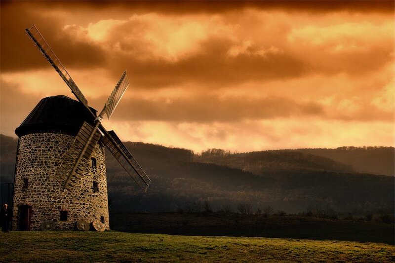 Stone Windmill at Sunset