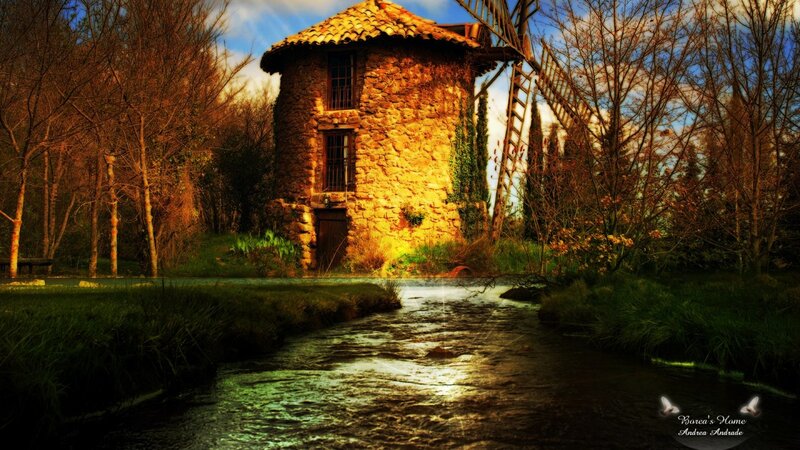 Stone Windmill by Stream
