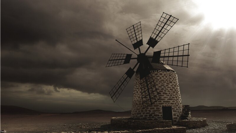 Stone Windmill in Desert