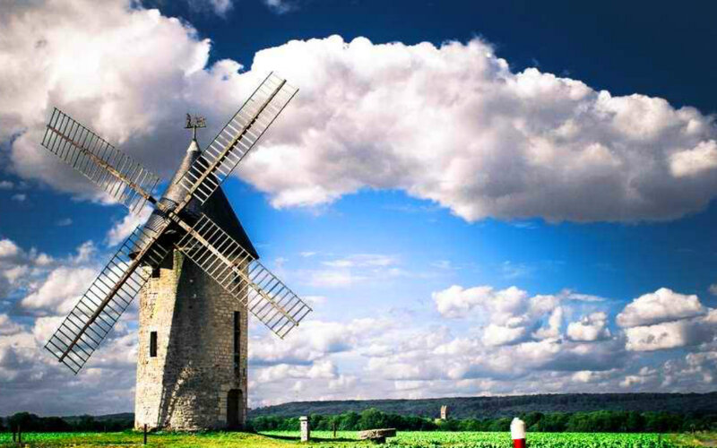 Stone Windmill in Field — Blue
