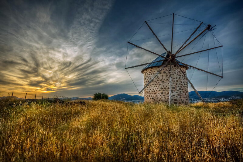 Stone Windmill in Field