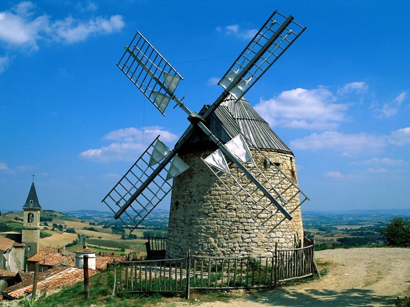 Stone Windmill on Hill — Blue, Serene