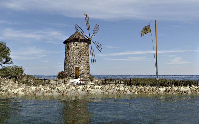 Stone Windmill on Island