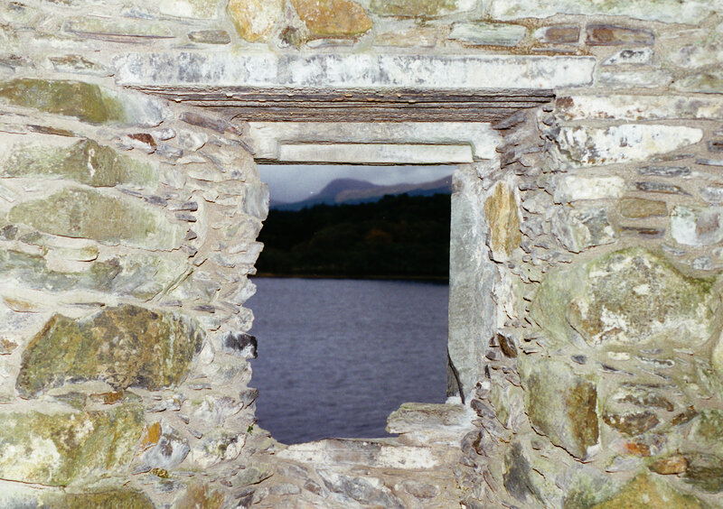 Stone window overlooking a lake