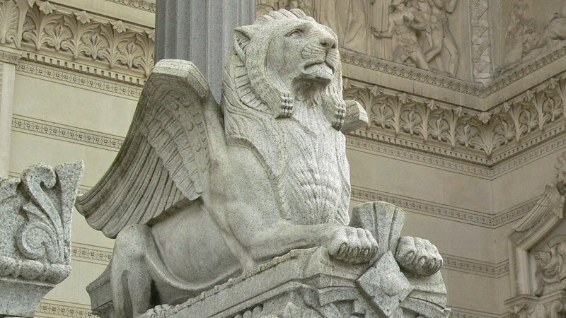 Stone Winged Lion Statue