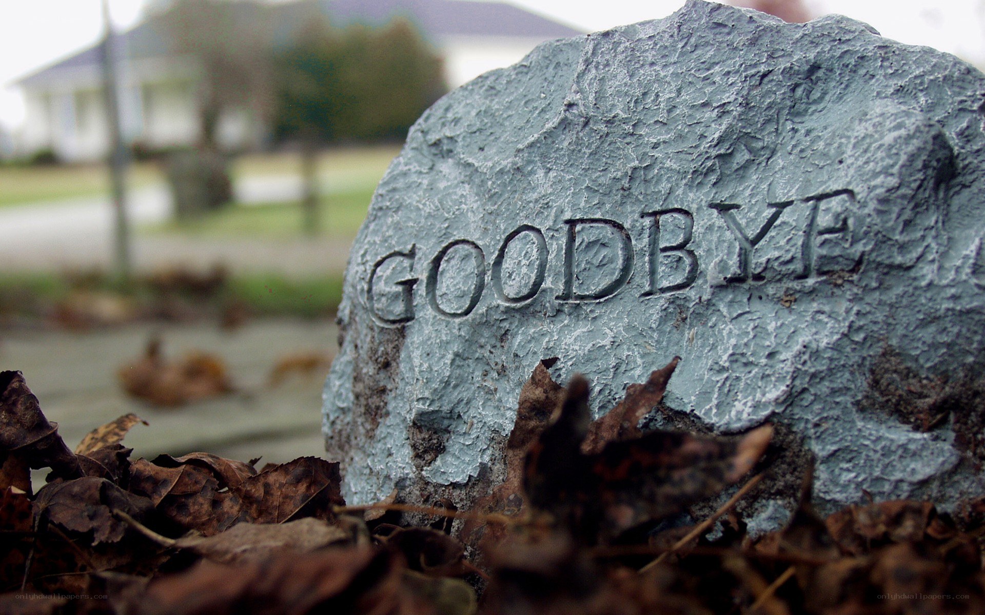 stone with goodbye carved on it