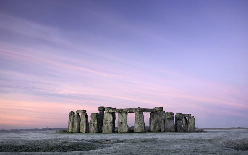 Stonehenge at Dawn — Purple, Serene, Sunrise, Photograph, Sky