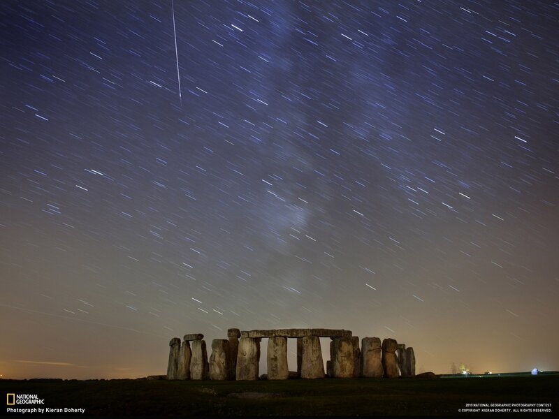 Stonehenge at Night — Blue, Serene, Photograph, Stars, Milky Way