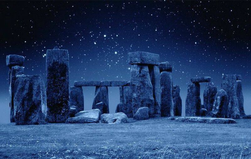 Stonehenge at Night — Blue, Serene, Photograph, Stones, Stars