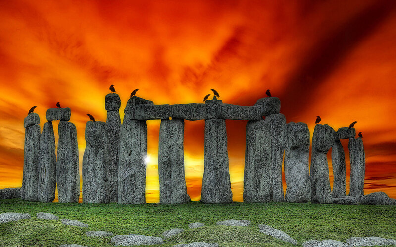 Stonehenge at Sunset — Orange, Dramatic, Digital Art