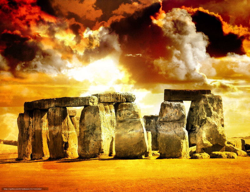 Stonehenge at Sunset — Orange, Dramatic, Photograph, Clouds