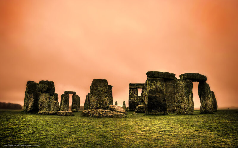Stonehenge at Sunset — Orange, Dramatic, Photograph, Grass