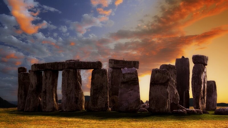 Stonehenge at Sunset — Orange, Dramatic, Photograph, Sky, Clouds