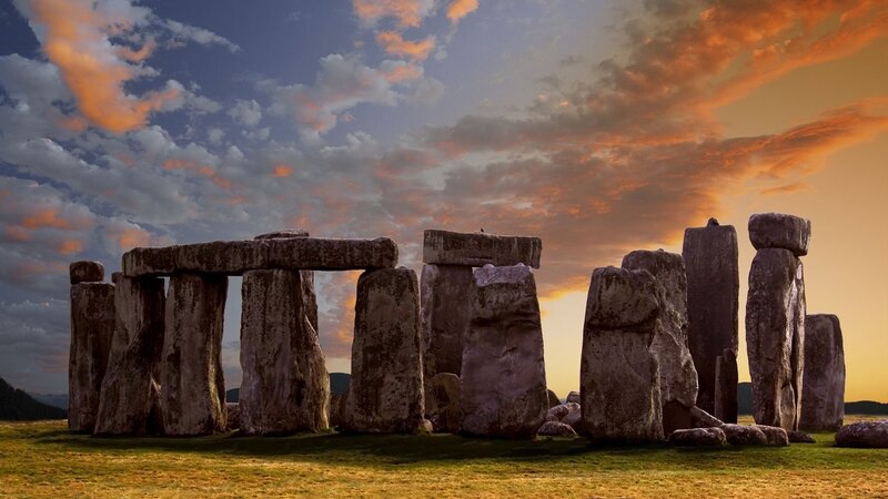 Stonehenge at Sunset — Orange, Dramatic, Photograph, Sky