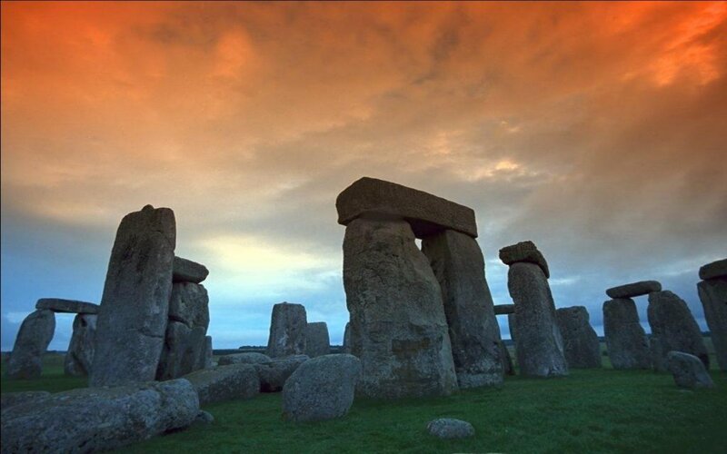 Stonehenge at Sunset — Orange, Dramatic, Photograph, Stone Circles