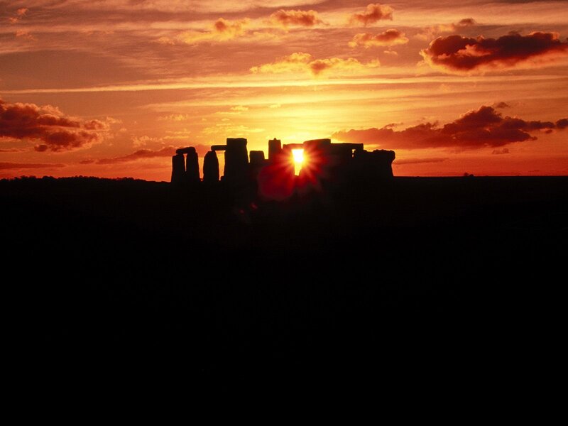 Stonehenge at Sunset — Orange, Dramatic, Photograph, Sun, Clouds, Silhouette